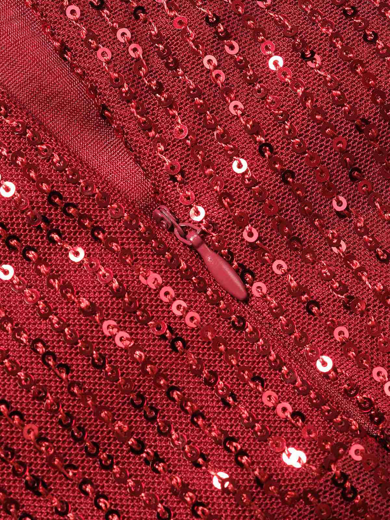 Tuta lunga di piume e paillettes senza spalline con patchwork anni '50