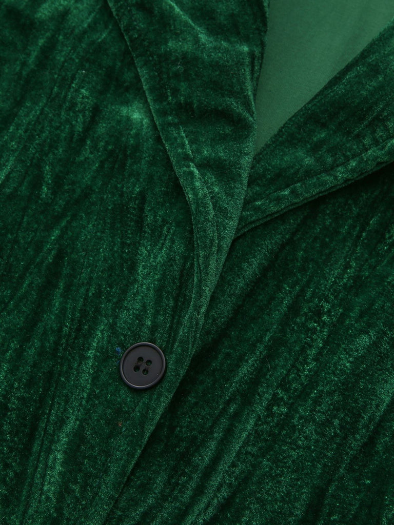 2PCS Blazer in flanella plissettata e pantaloni a gamba larga verde anni '80