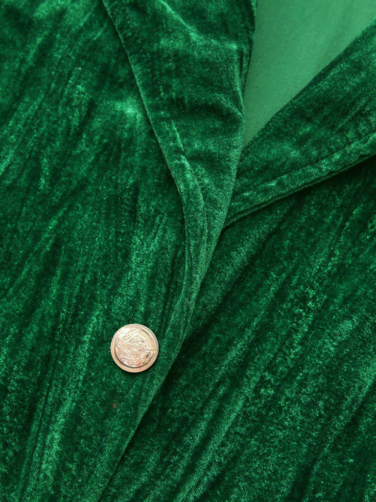 2PCS Blazer in flanella plissettata e pantaloni a gamba larga verde anni '80