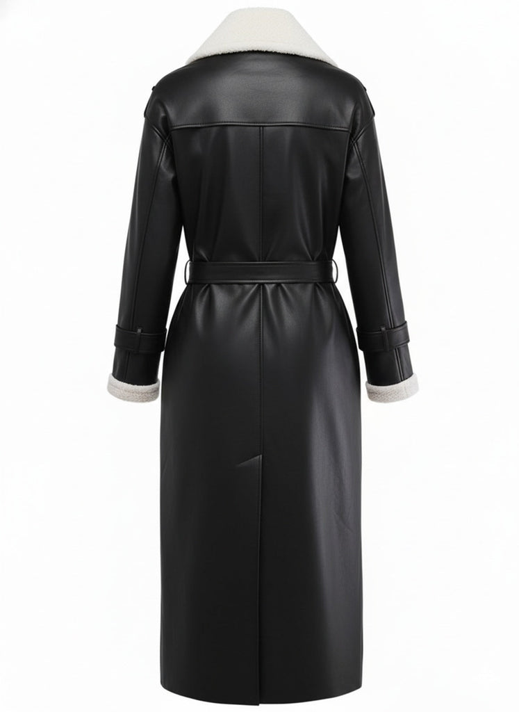 Cappotto lungo con revers in pile sherpa sintetico a contrasto anni '40