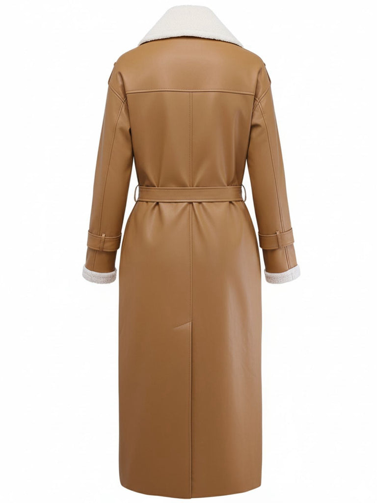 Cappotto lungo con revers in pile sherpa sintetico a contrasto anni '40