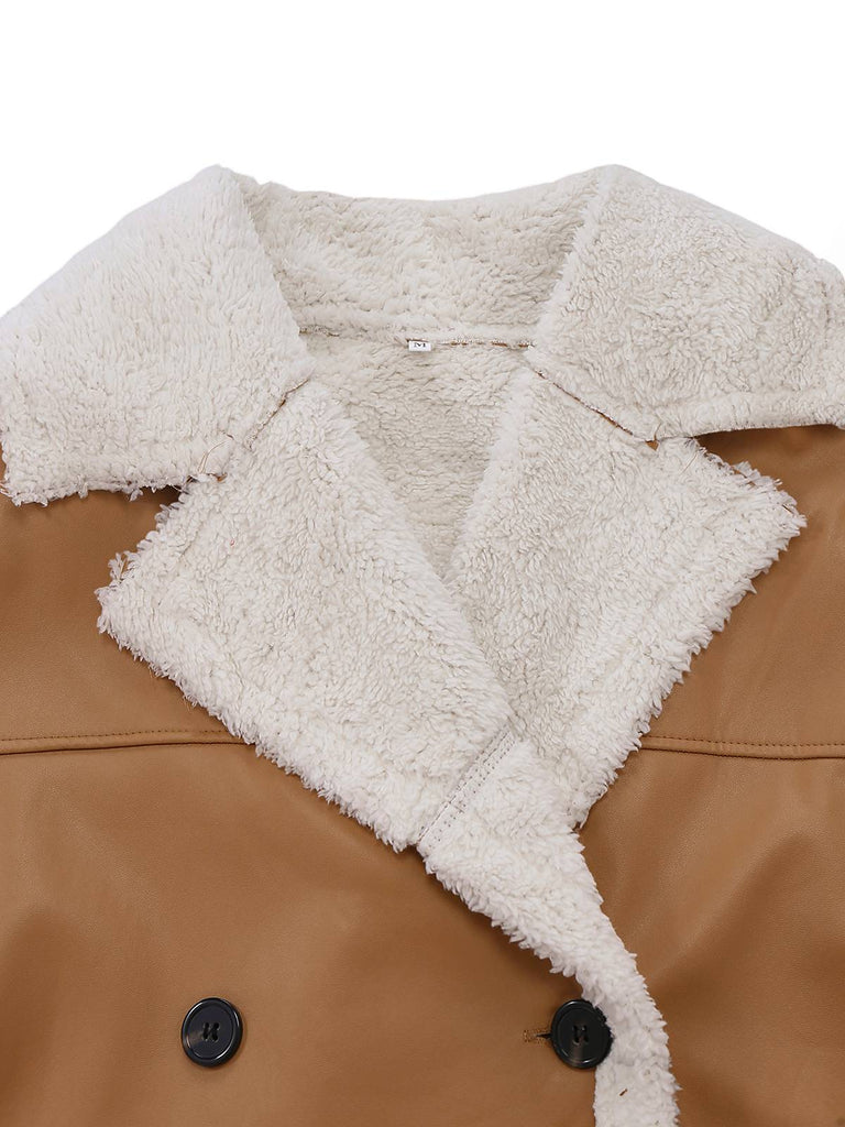 Cappotto lungo con revers in pile sherpa sintetico a contrasto anni '40