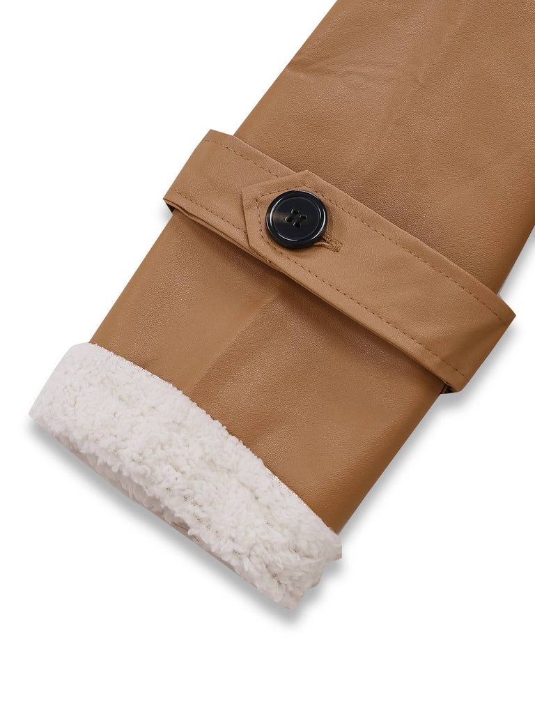 Cappotto lungo con revers in pile sherpa sintetico a contrasto anni '40