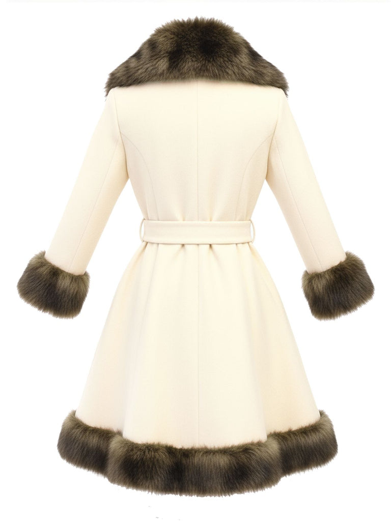 [Prevendita] Cappotto patchwork con collo di pelliccia color crema anni '50