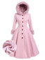 Cappotto con cappuccio e bottoni in finta lana rosa anni '50