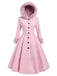 Cappotto con cappuccio e bottoni in finta lana rosa anni '50