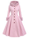 Cappotto con cappuccio e bottoni in finta lana rosa anni '50