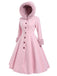 Cappotto con cappuccio e bottoni in finta lana rosa anni '50
