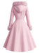 Cappotto con cappuccio e bottoni in finta lana rosa anni '50