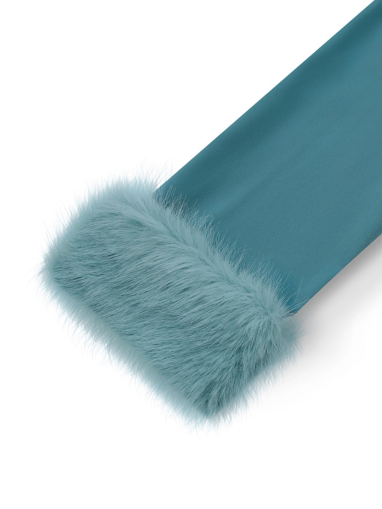 Tuta lunga paillettes e revers in pelliccia blu anni '70