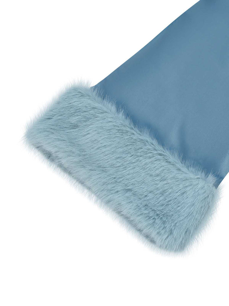 [Prevendita] Tuta lunga paillettes e revers in pelliccia blu anni '70