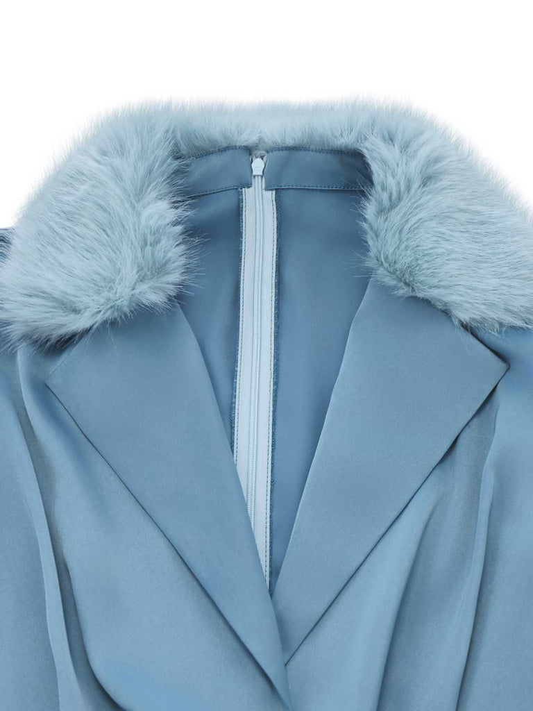 [Prevendita] Tuta lunga paillettes e revers in pelliccia blu anni '70