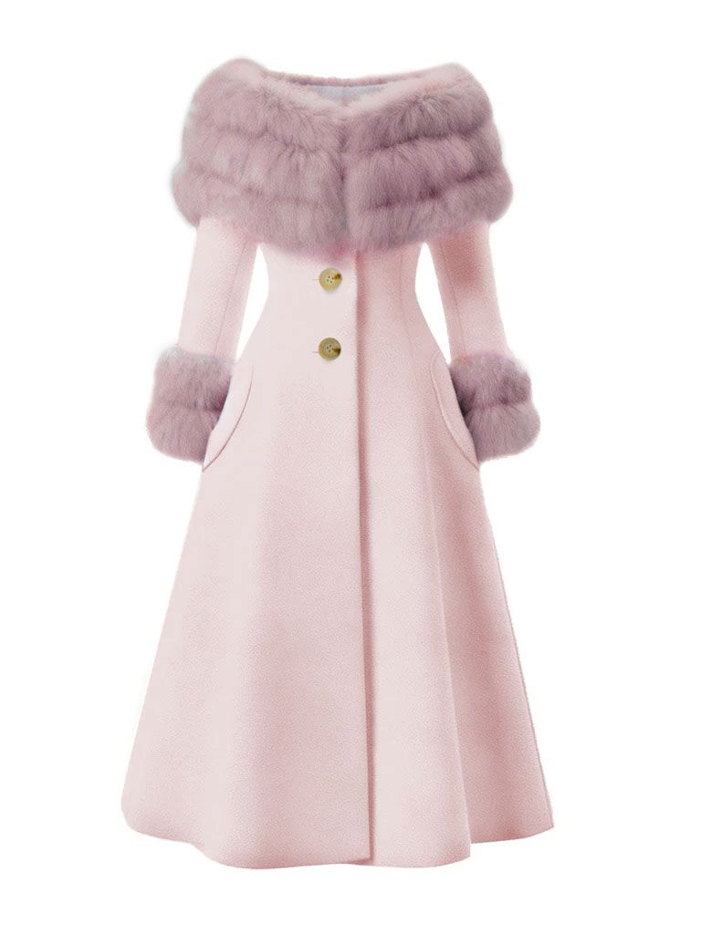 [Prevendita] Cappotto con collo di pelliccia multistrato rosa anni '50