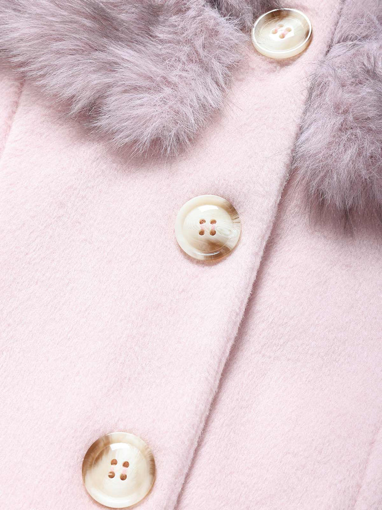 Cappotto con collo di pelliccia multistrato color crema anni '50