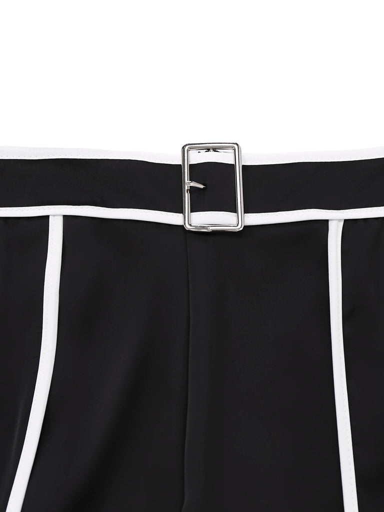 2PCS Top a maglia con collo alto e pantaloni a gamba larga nero anni '30