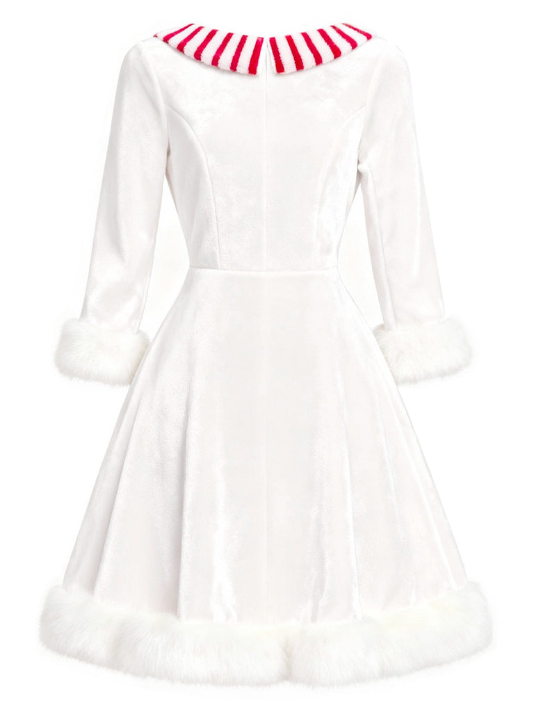 [Prevendita] Abito in velluto con pupazzo di neve natalizio bianco anni '50