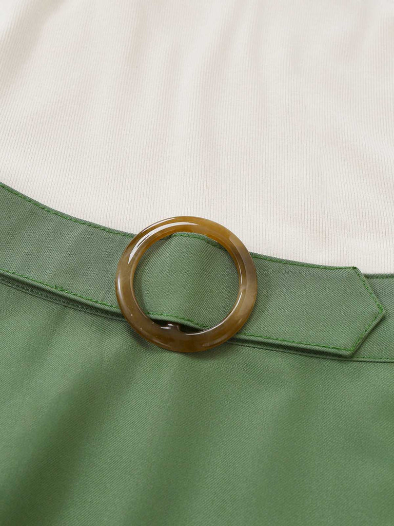 [Prevendita] Abito plissettato in maglia con spalle scoperte beige e verde anni '50