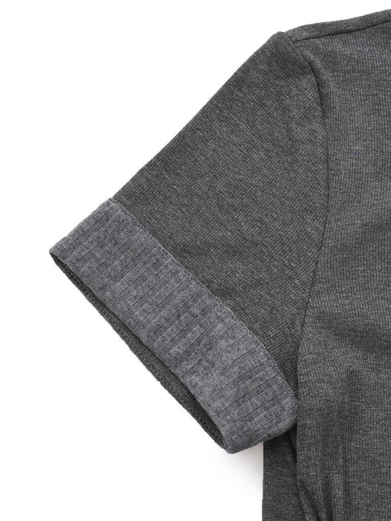 [Prevendita] Abito plissettato in maglia e pelle con fibbia grigio anni '70