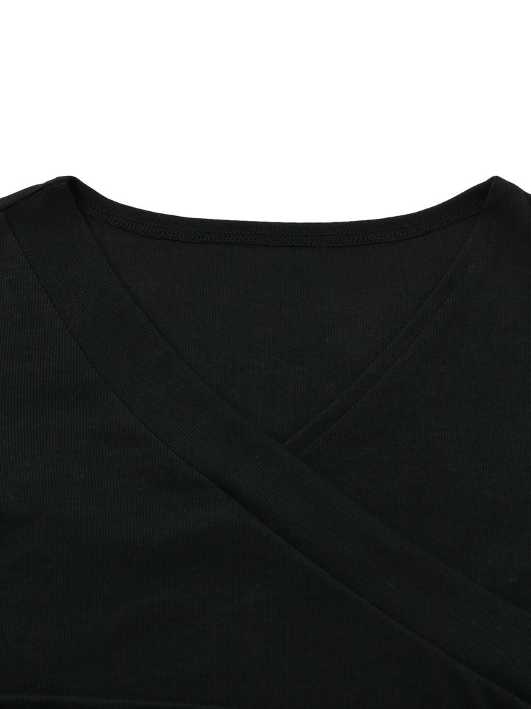 Maglia con scollo a V e maniche a lanterna nero anni '50