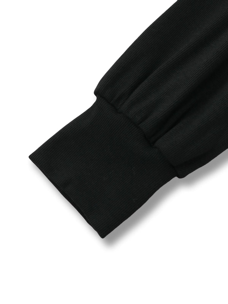 Maglia con scollo a V e maniche a lanterna nero anni '50