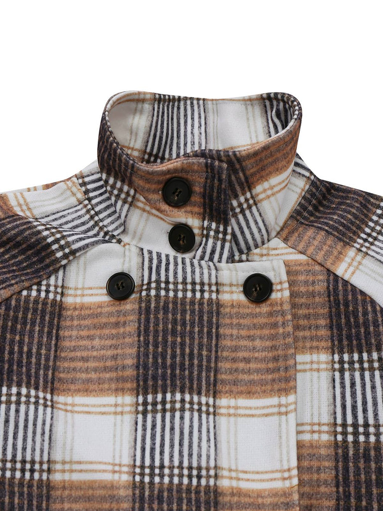 Cappotto in finta lana a quadri a quadretti cachi anni '30