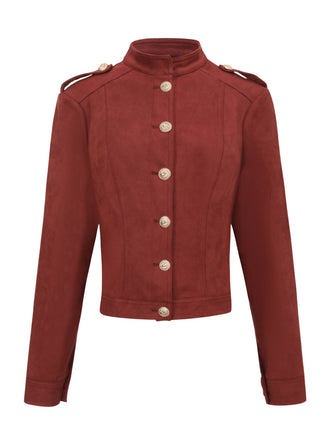 Giacca corta in pelle scamosciata con collo alto marrone anni '80