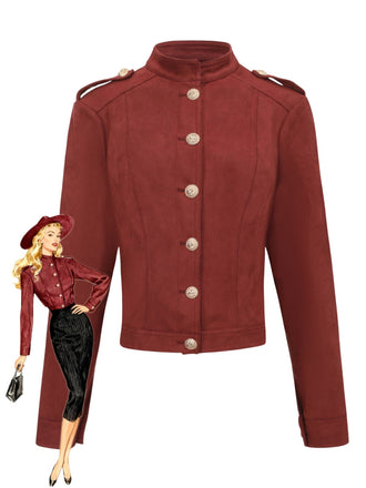 Giacca corta in pelle scamosciata con collo alto marrone anni '80