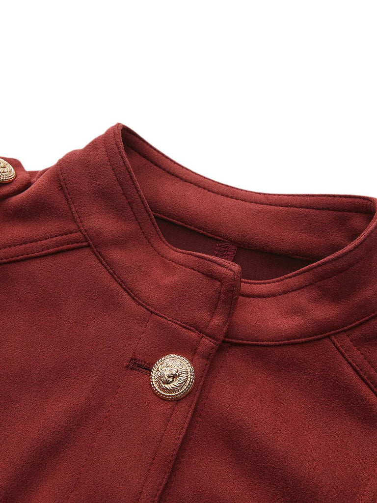 Giacca corta in pelle scamosciata con collo alto marrone anni '80