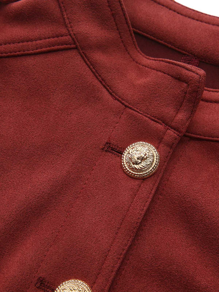 Giacca corta in pelle scamosciata con collo alto marrone anni '80