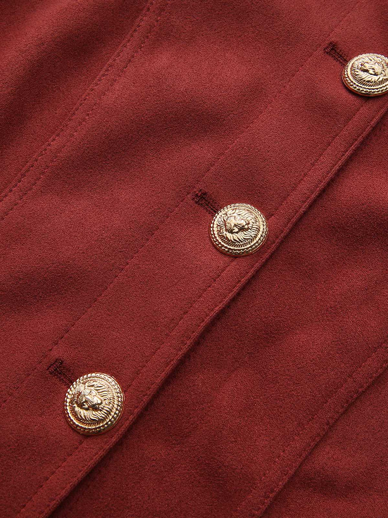 Giacca corta in pelle scamosciata con collo alto marrone anni '80