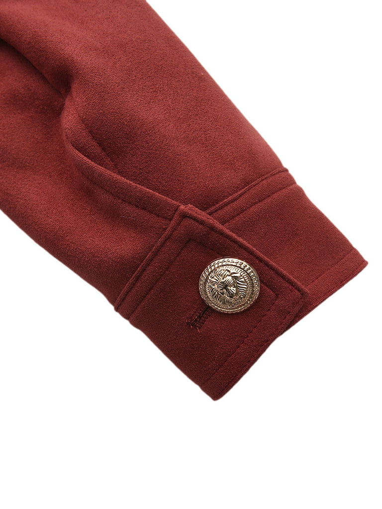 Giacca corta in pelle scamosciata con collo alto marrone anni '80