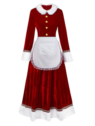 Completo di costume da signora Claus in velluto rosso anni '30
