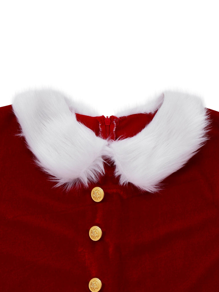 Completo di costume da signora Claus in velluto rosso anni '30