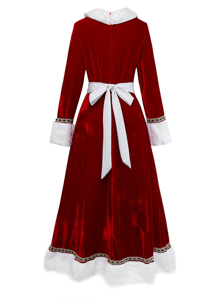 Completo di costume da signora Claus in velluto rosso anni '30