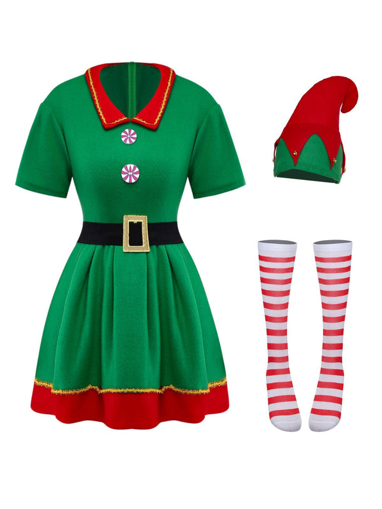 Costume da elfo di Natale per cosplay verde anni '60