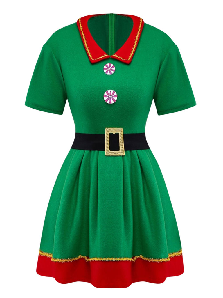 Costume da elfo di Natale per cosplay verde anni '60