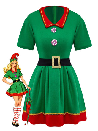 Costume da elfo di Natale per cosplay verde anni '60