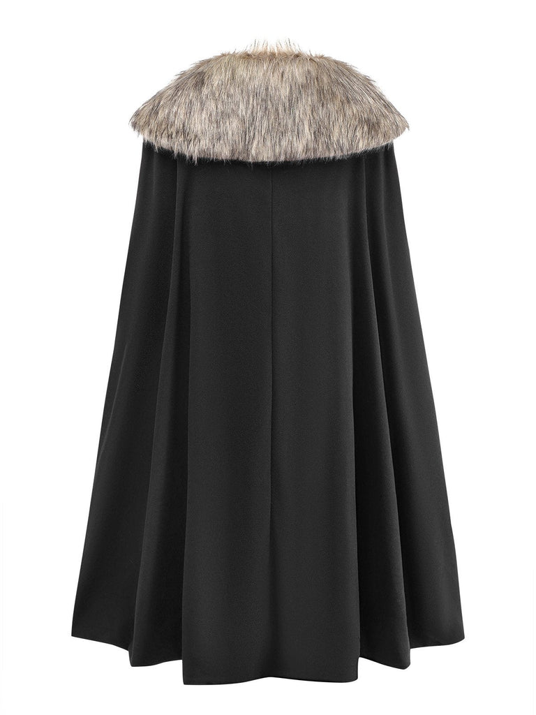 Cappotto con collo in pelliccia sintetica con revers anni '60