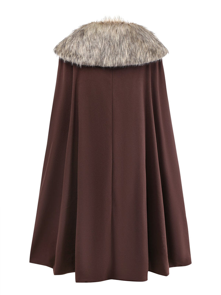 Cappotto con collo in pelliccia sintetica con revers anni '60