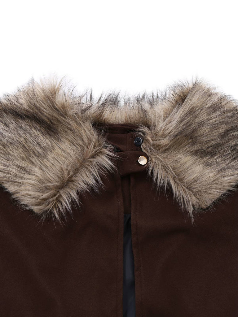 Cappotto con collo in pelliccia sintetica con revers anni '60