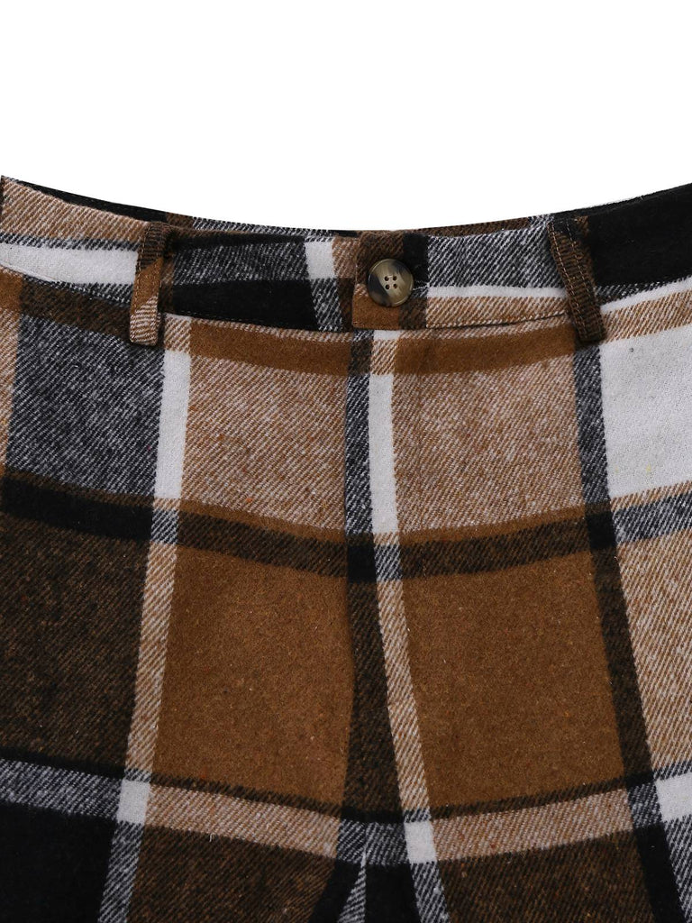 2PCS Gilet a quadri senza maniche in finta lana e pantaloni cachi anni '50