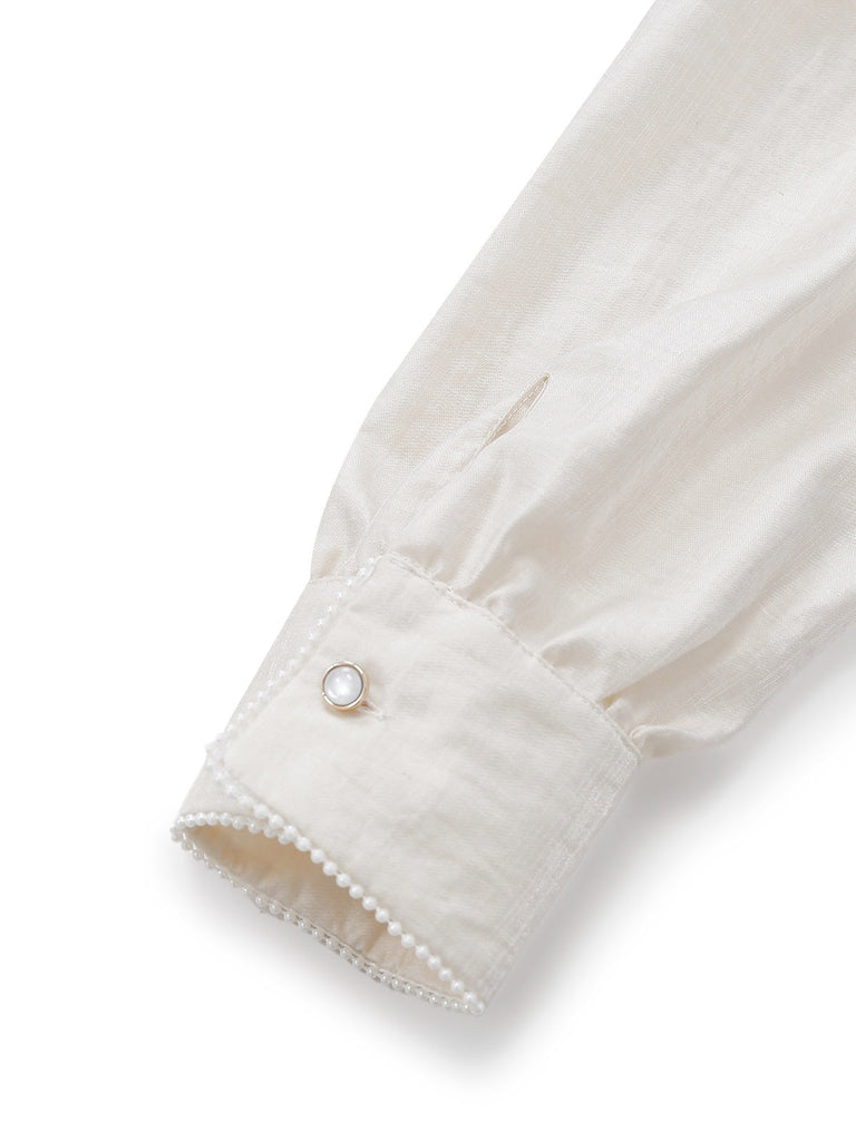 [Prevendita] Tuta lunga con fiocco al collo e perle beige anni '50