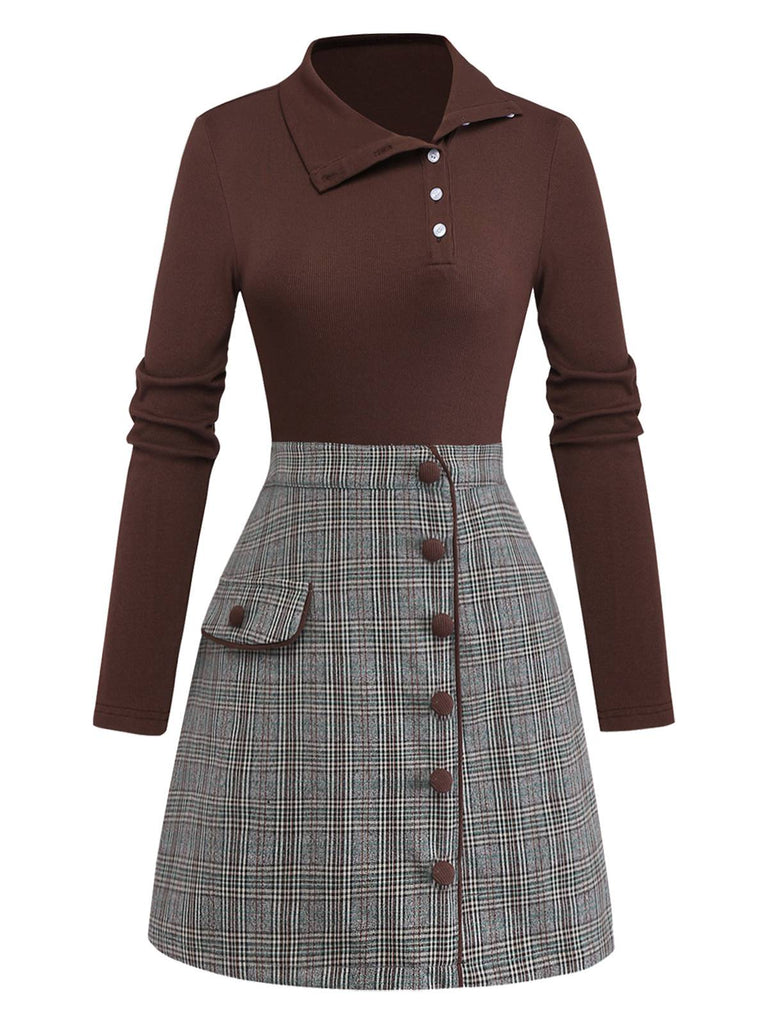 [Prevendita] Abito in maglia a quadri asimmetrico marrone anni '70