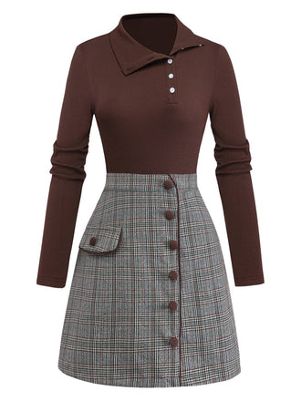 [Prevendita] Abito in maglia a quadri asimmetrico marrone anni '70