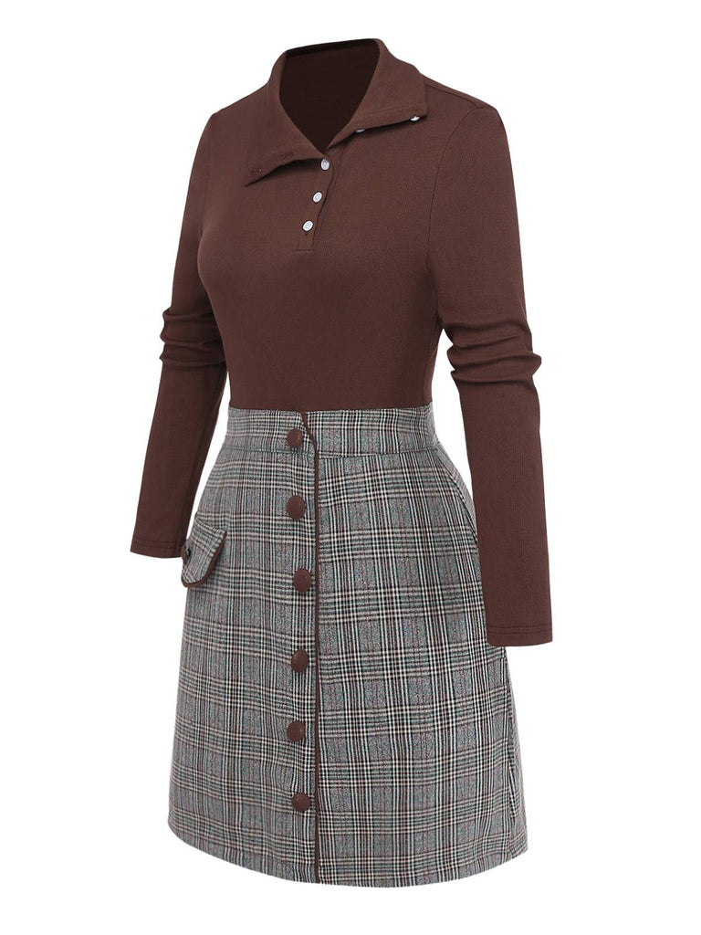 [Prevendita] Abito in maglia a quadri asimmetrico marrone anni '70