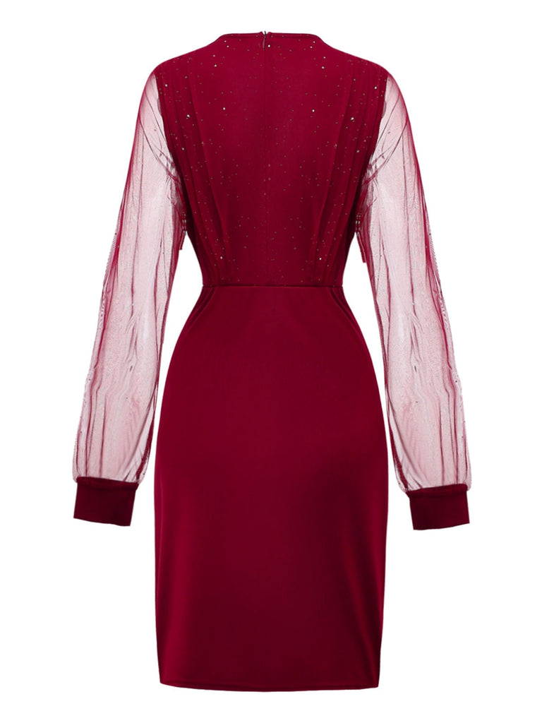 Abito aderente glitter in rete con scollo a V anni '60