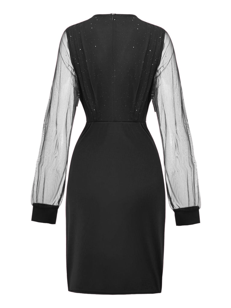 Abito aderente glitter in rete con scollo a V anni '60