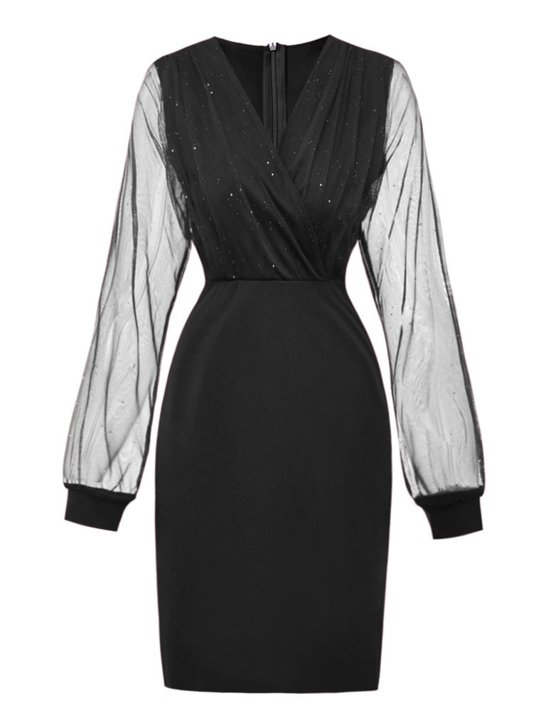 Abito aderente glitter in rete con scollo a V anni '60