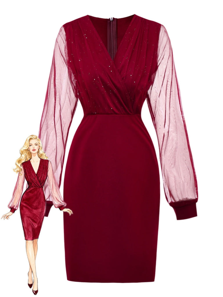 Abito aderente glitter in rete con scollo a V anni '60