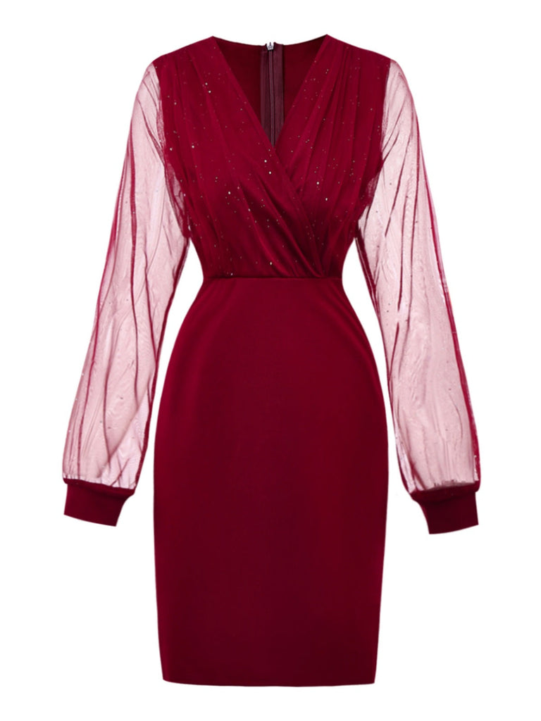 Abito aderente glitter in rete con scollo a V anni '60